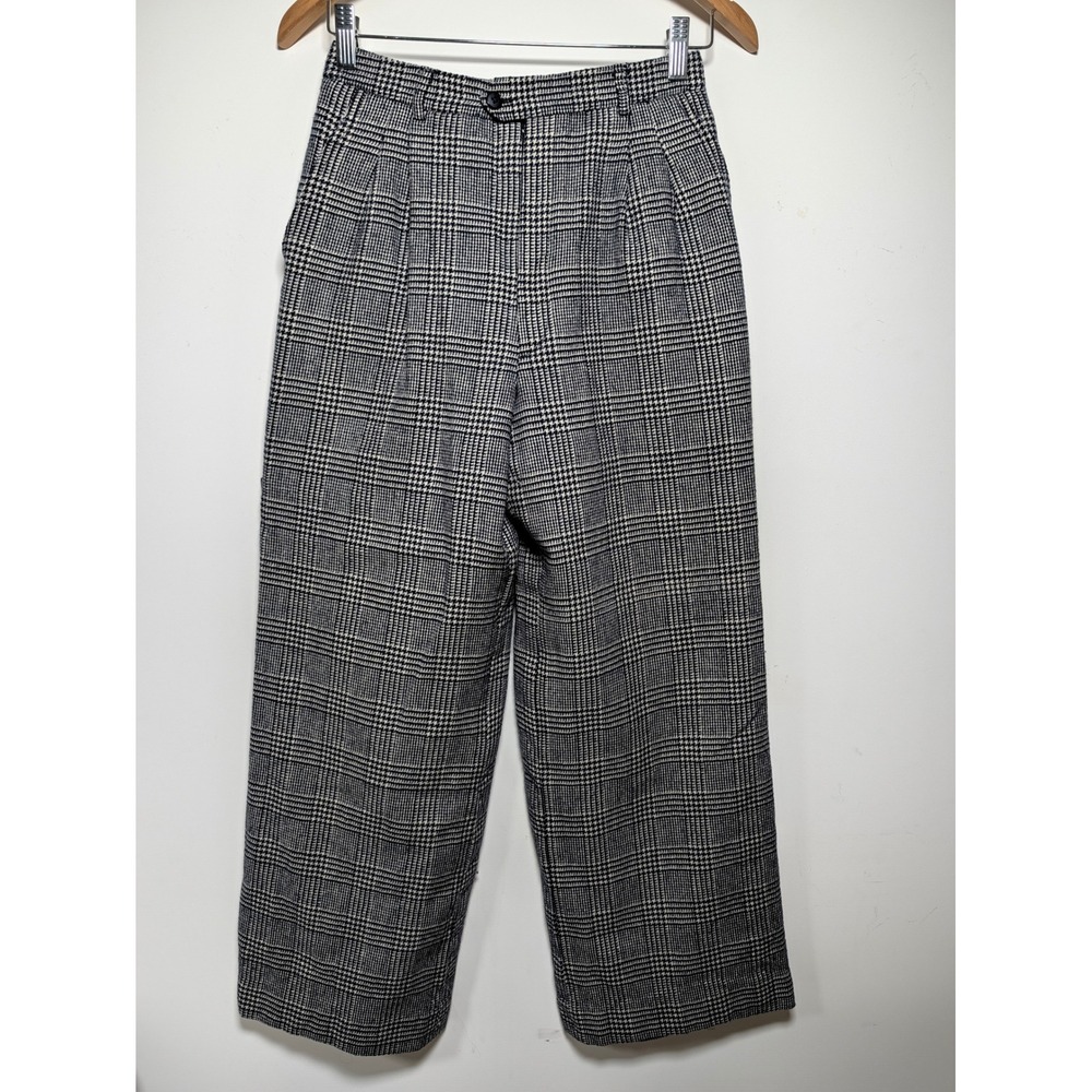 Vintage Cashmere Wool Trousers Womens 6 Glen Plaid Navy Pleated Lined Talon 80s